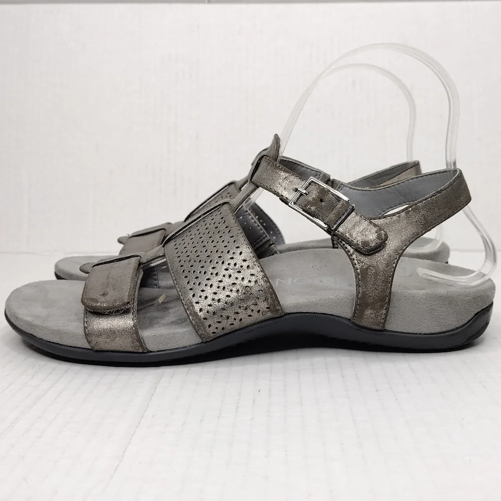 Vionic Goldie Distressed Leather Straps Adjustable Perforated Comfort Sandals